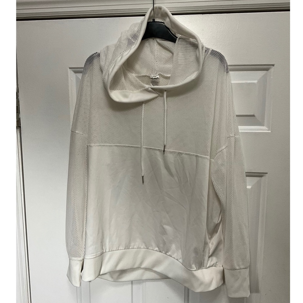 CALI Sport Womens White Mesh Panel Hoodie Long Sleeve Activewear XL SW-J204
